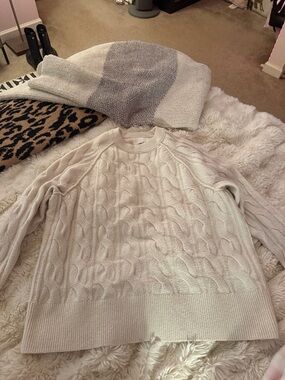 aerie Cream Cable-Knit Crewneck Sweater